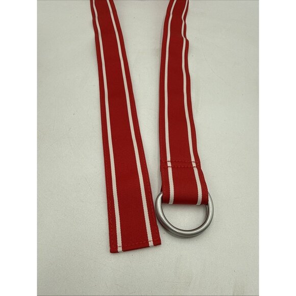 Vineyard Vines Belt Sz M Fabric D Ring Red White Striped Preppy Classic - Picture 4 of 6